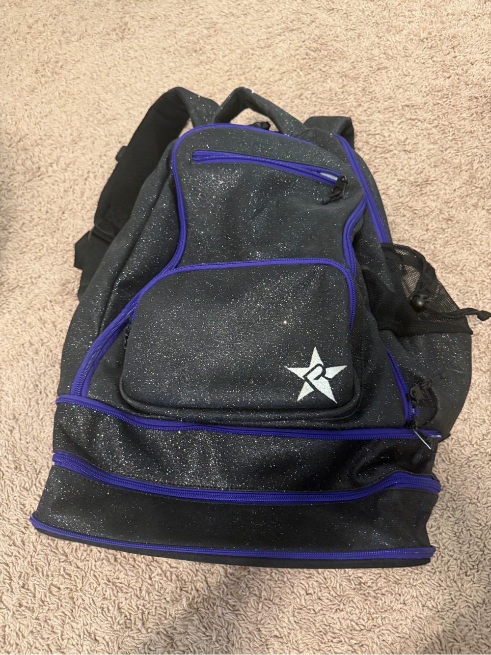 Rebel Black Sparkle Backpack with Purple Trim - Cheer backpack